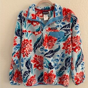Patagonia Snap-T Fleece Pullover - Red & Light Blue Floral